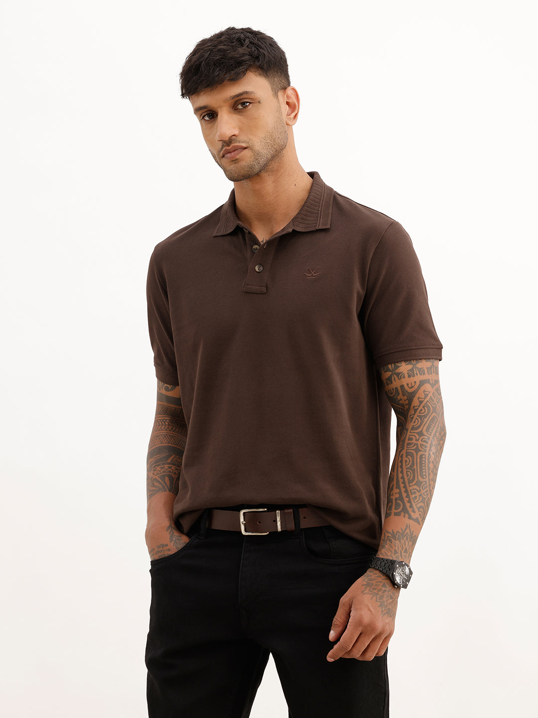 Solid Slim Fit Polo T-Shirt | Brown
