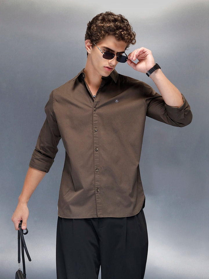 Men's casual slim fit shirt | Brown