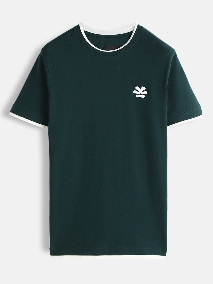 Textured Slim Fit Cotton T-Shirt | Dark Green