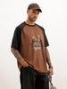 Placement Printed Raglan Collar T-Shirt | Brown