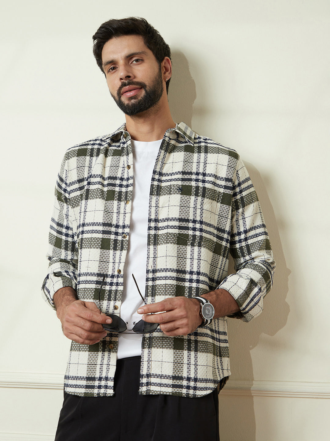 Checked Slim Fit Shirt in Olive