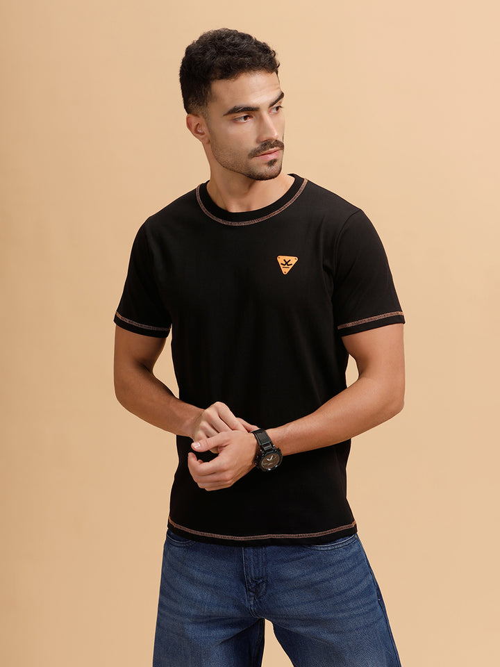 Stitch Detail Short Sleeve T-Shirt | Black