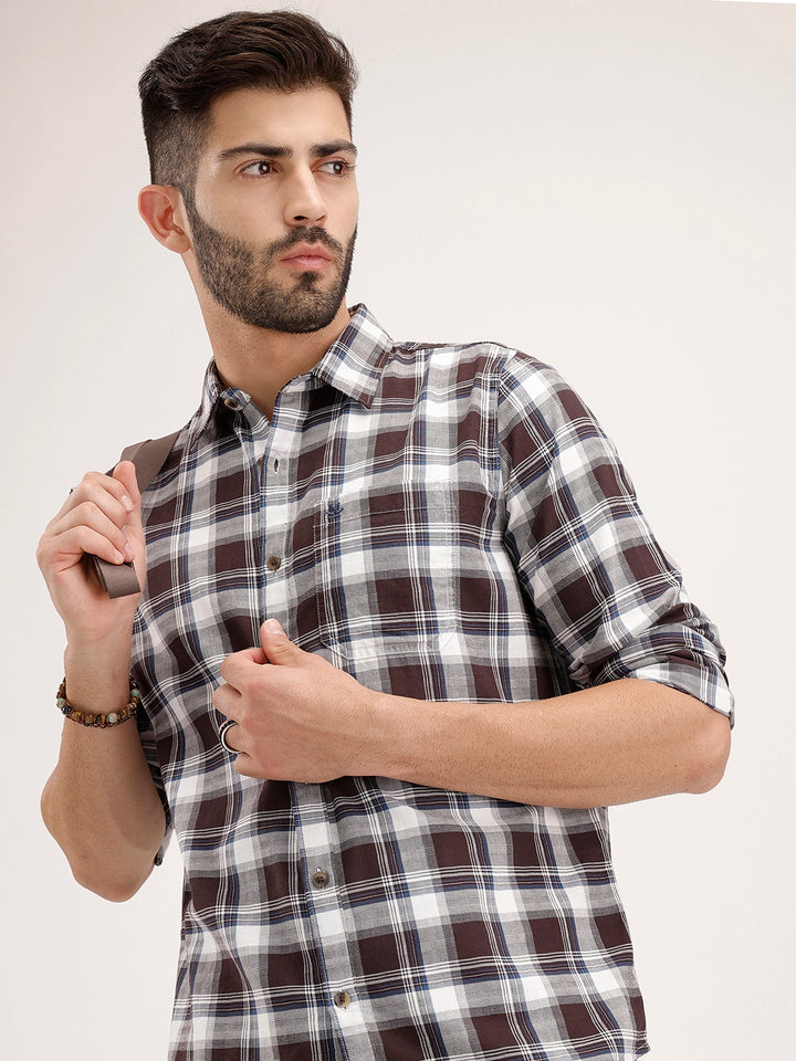 Regular Fit Checkered Shirt | Brown