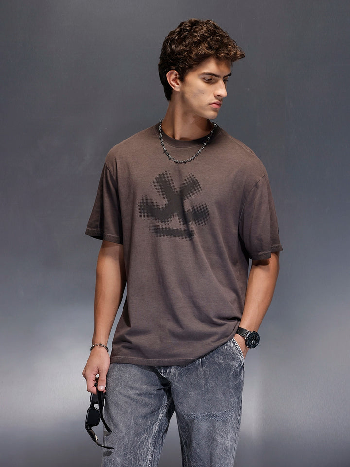 Men's Wrogn Branded Oversized washed Tee |  Brown