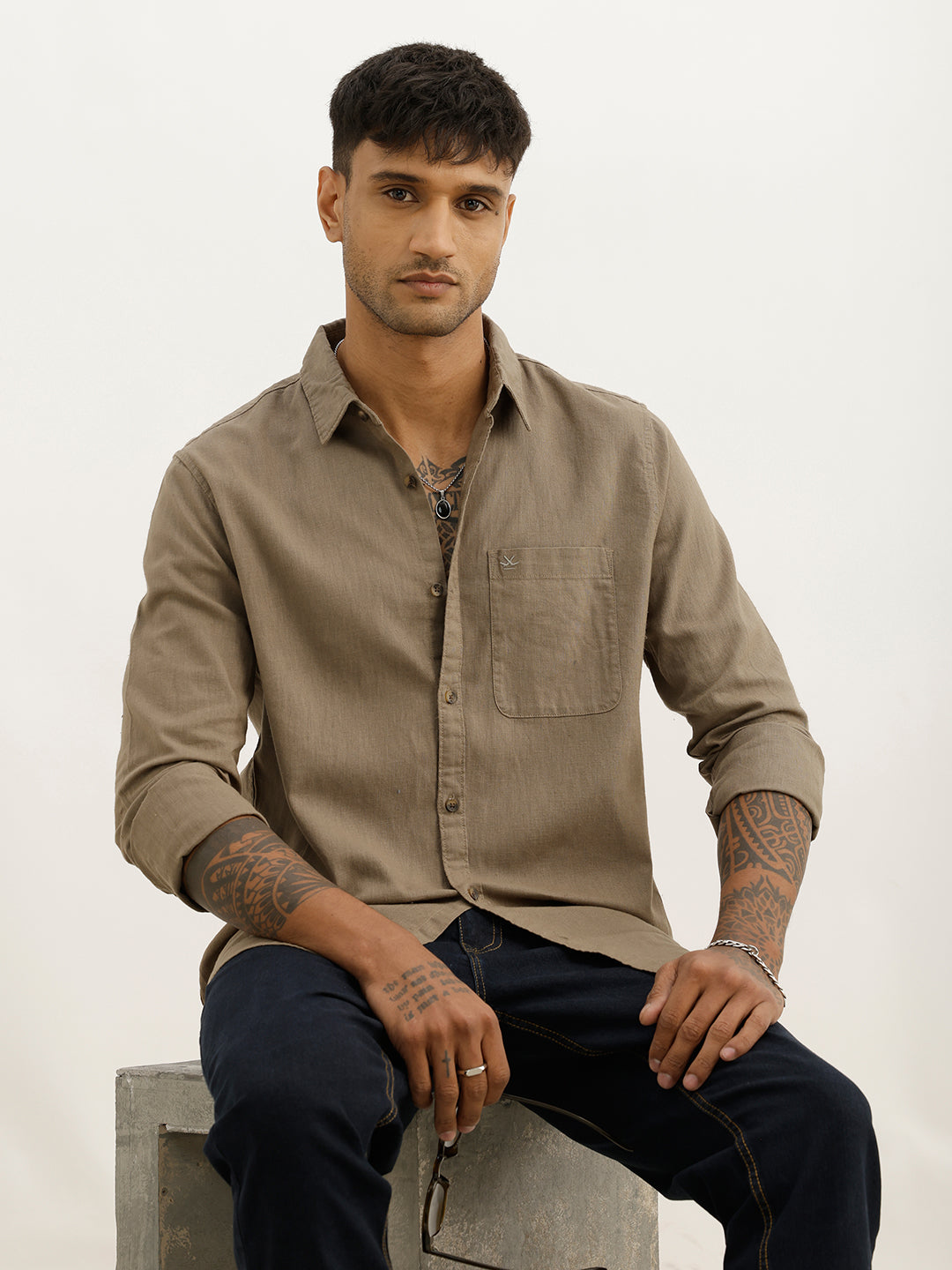 Solid Slim Fit Full Sleeve Shirt | Olive