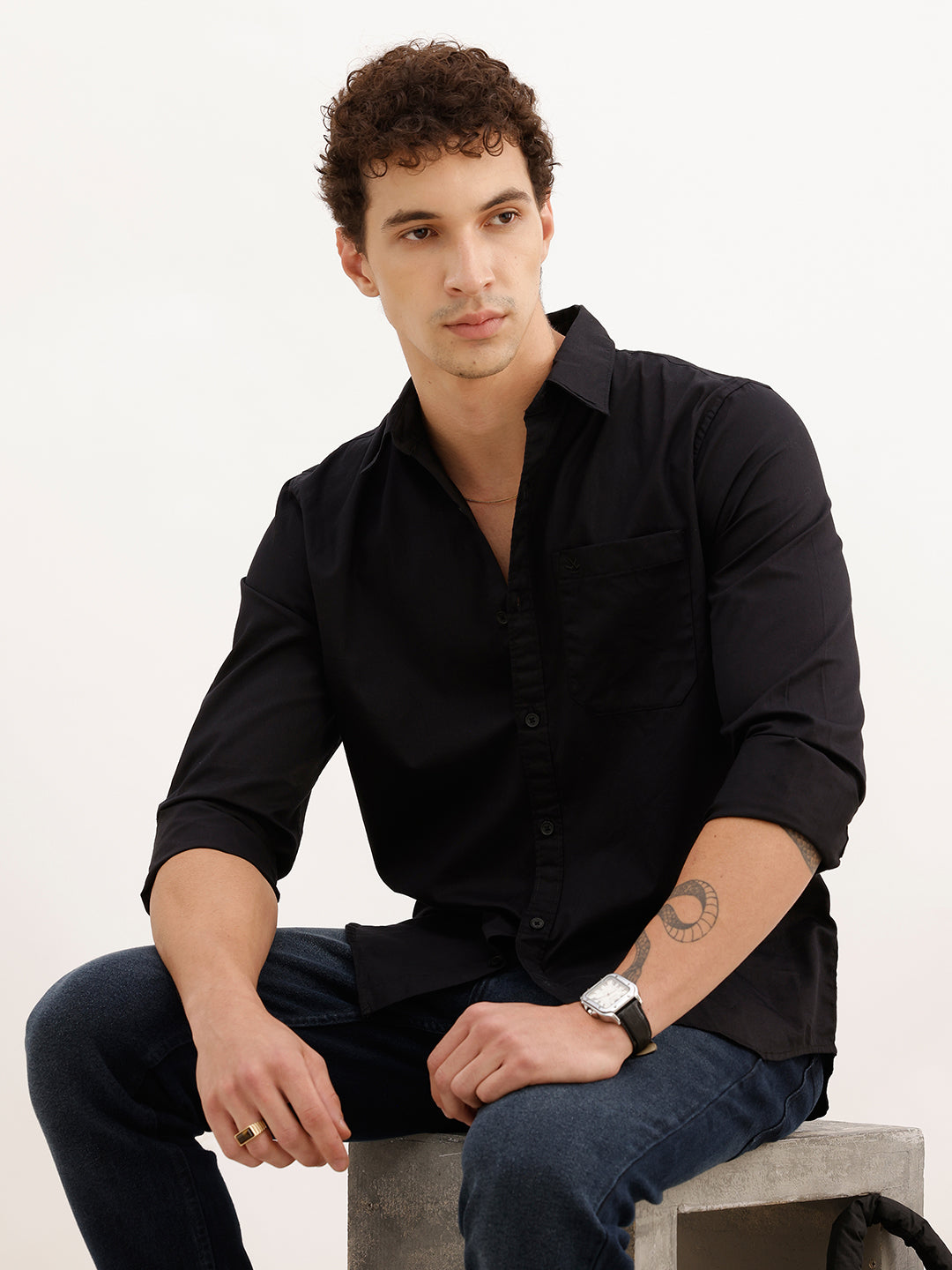 Solid Regular Fit Full Sleeve Shirt | Black