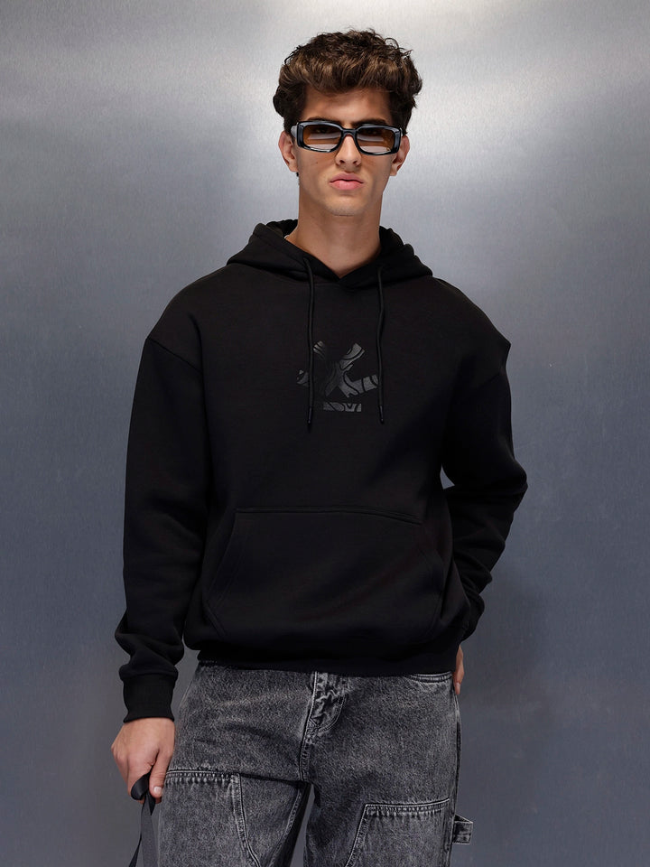 Classic Black Hoodie with Tonal Logo | Black