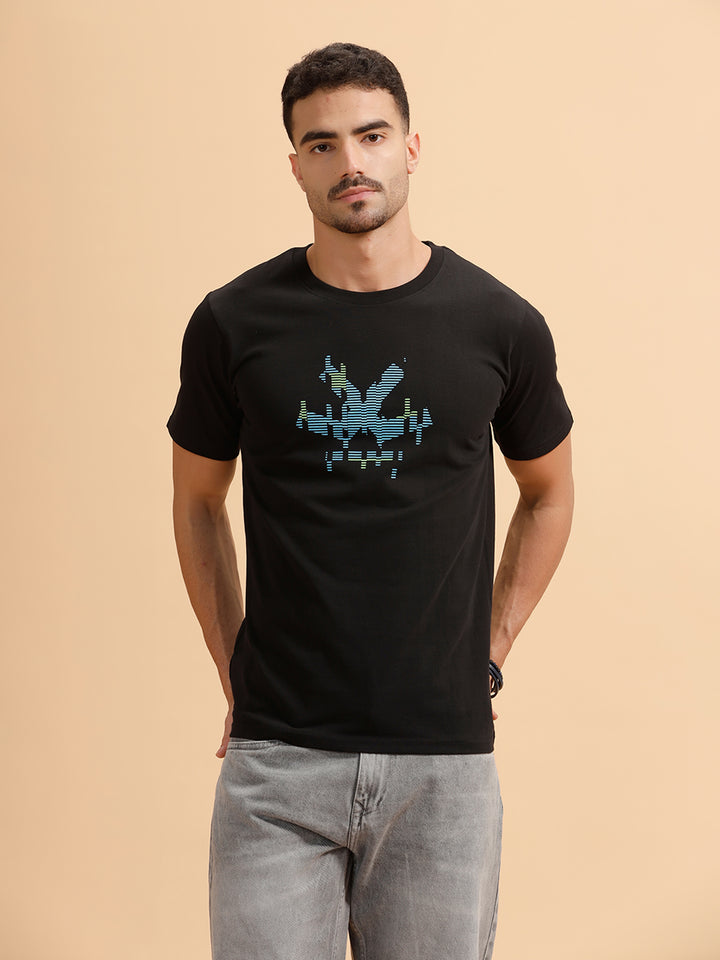 Glitched Logo Printed T-Shirt | Black