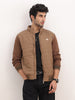 Solid Tipping Sleeve Puffer Jacket | Brown