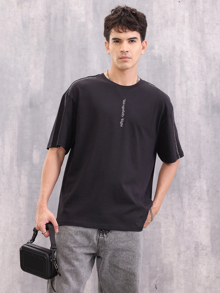 Placement Typo Print Oversized Fit T-shirt | Black
