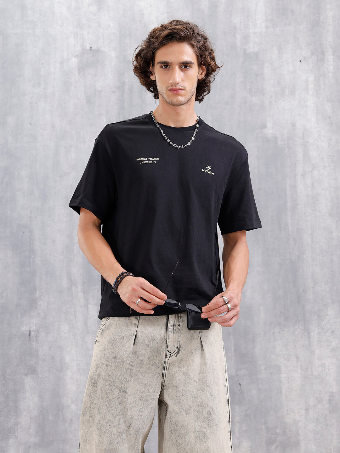 Oversized Crew Neck T-Shirt With Hd Print | Black