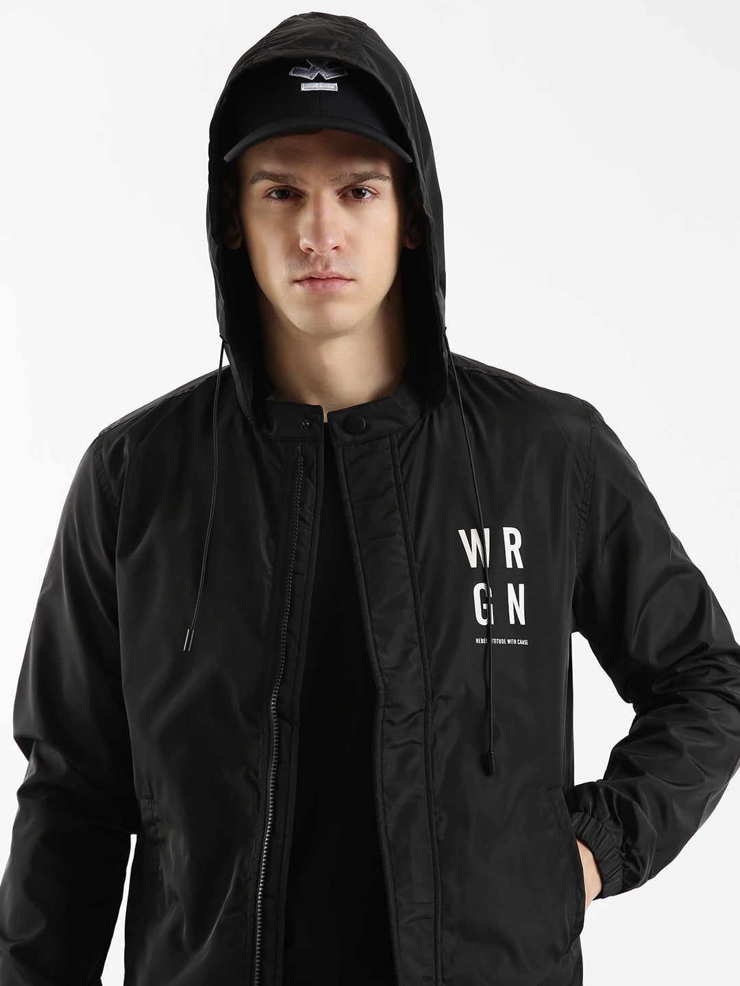 Hooded Abstract Black Jacket