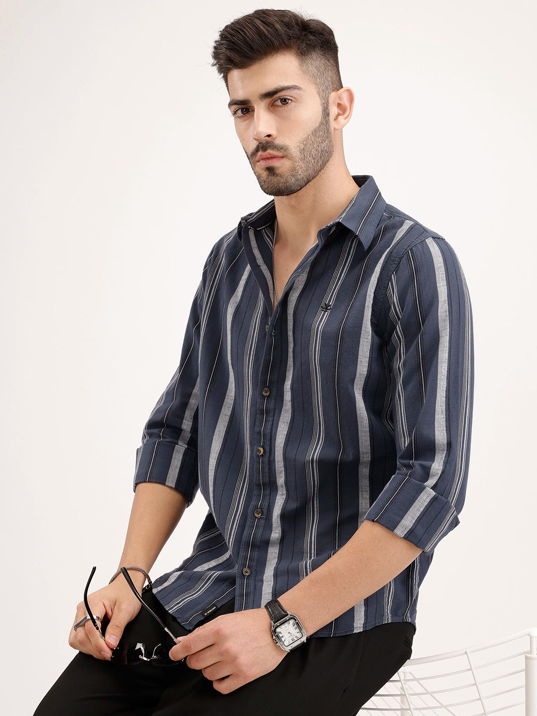 Classic Slim Fit Striped Shirt | Blue