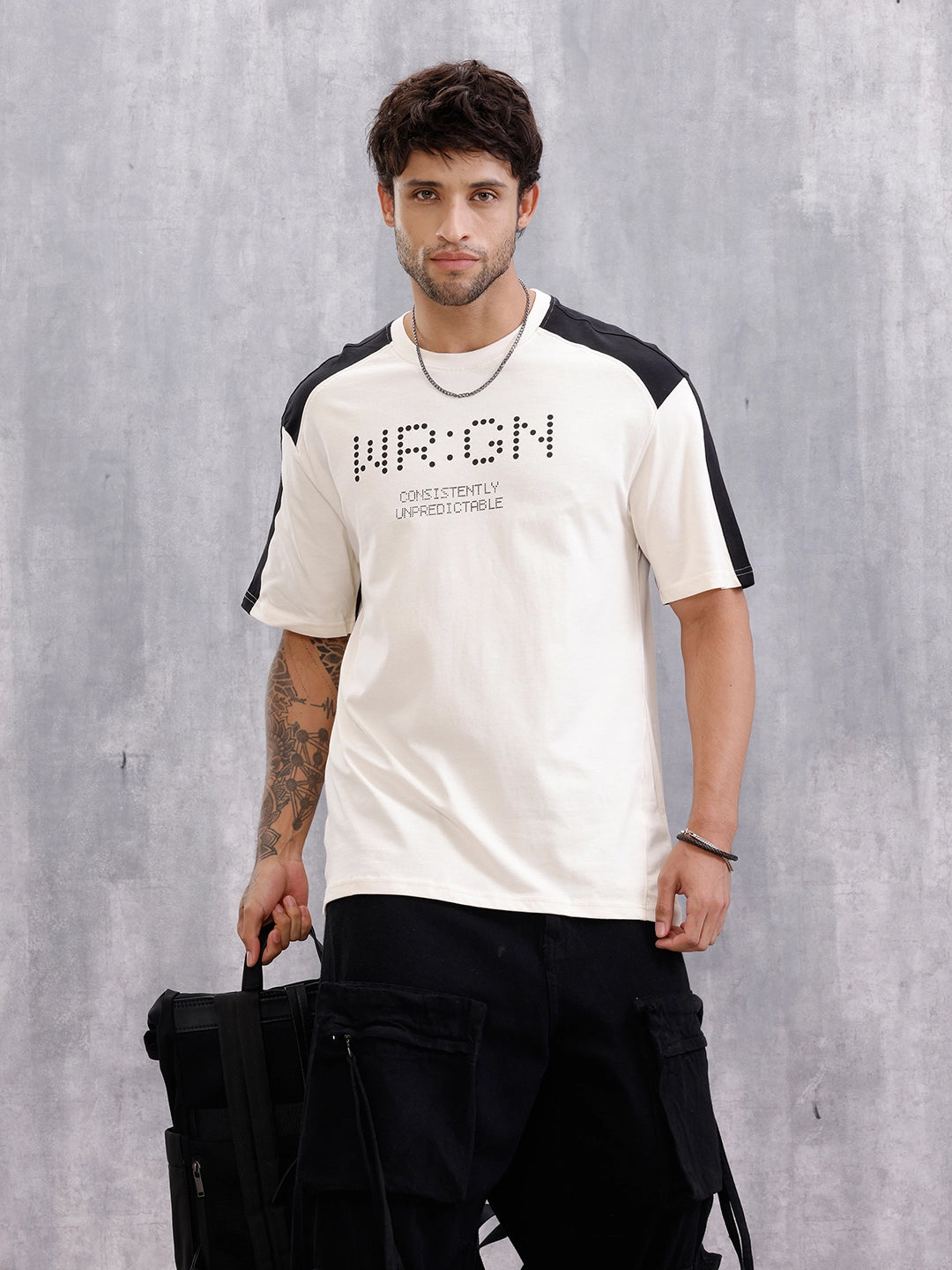 Graphic Printed Oversized Fit Cut &Sew T-Shirt | Beige