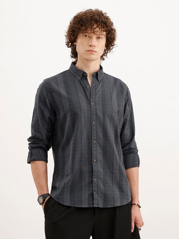 Slim Fit Striped Shirt  | Dark Grey