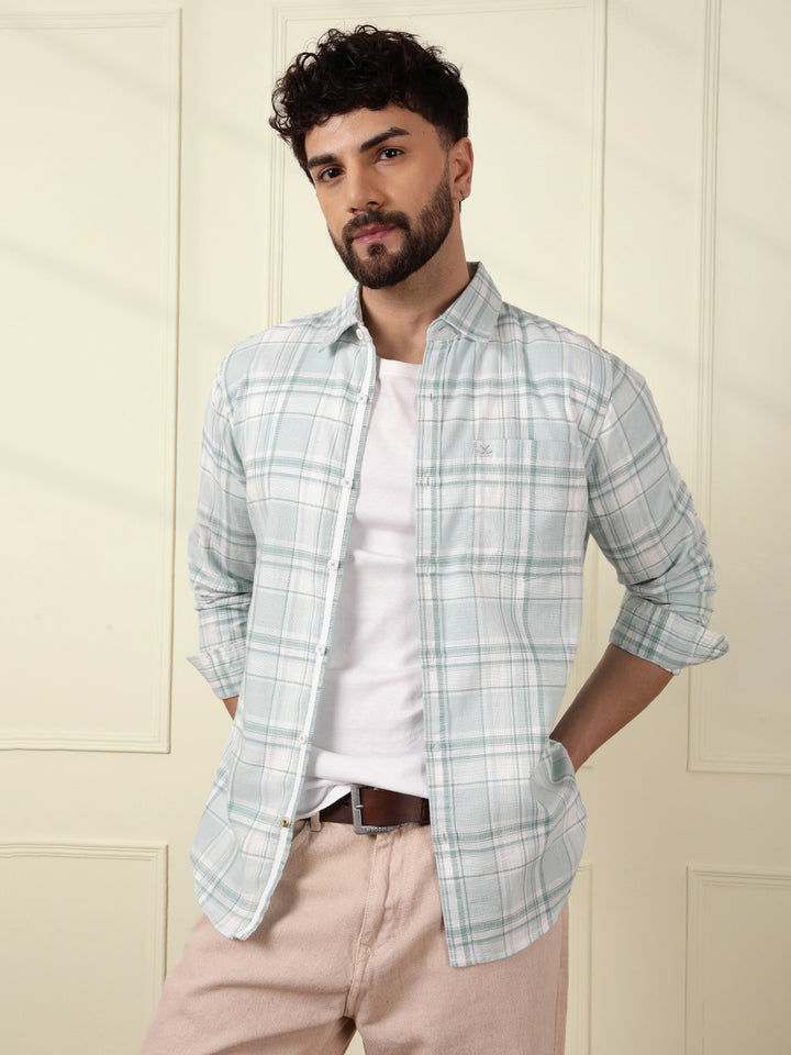 Textured Checks Summer Shirt | Green