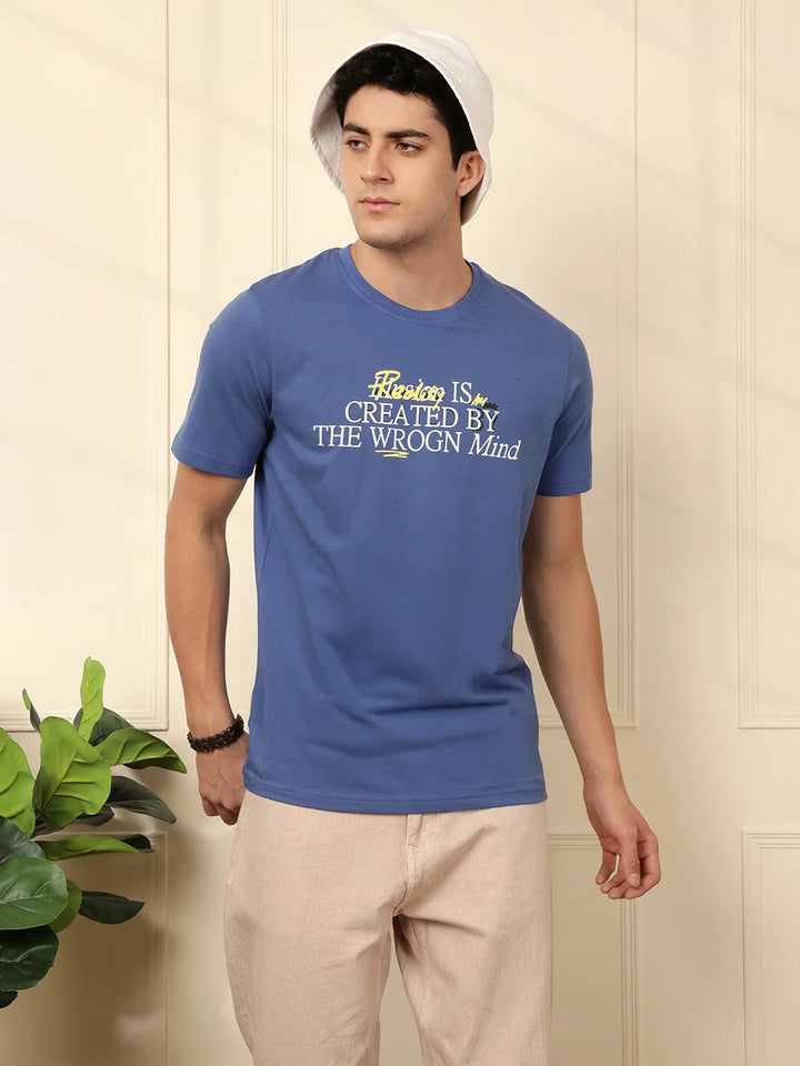 Wrogn Mind Printed Blue T-Shirt