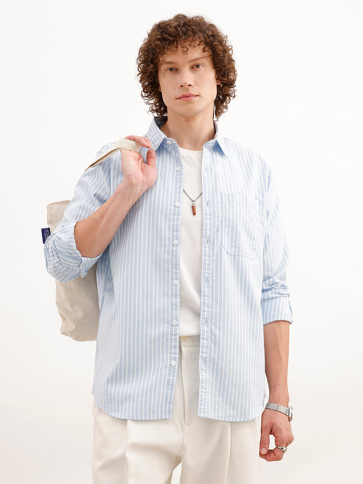 Classic Slim Fit Striped Shirt | Light Blue