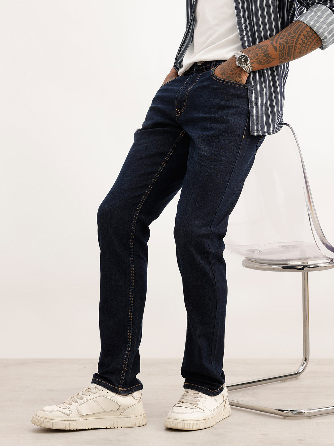 Solid Slim Fit Denim Jeans | Dark Blue