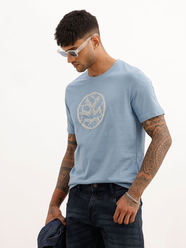 Slim Fit Puffer Printed T-Shirt | Blue