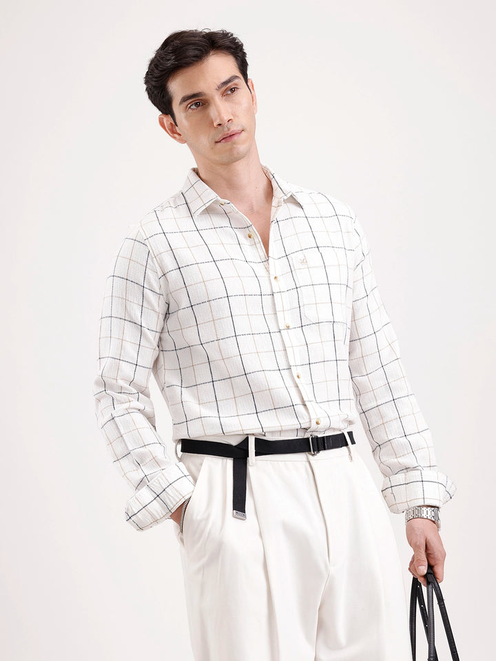 Classic Full Sleeve Checkered Shirt   |  White
