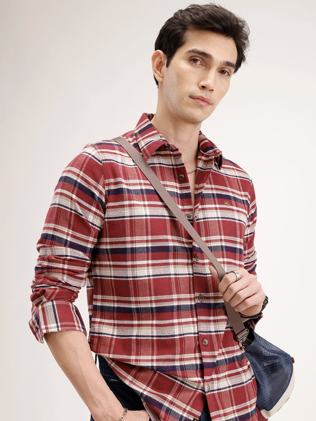 Slim Fit Checkered Shirt | Maroon