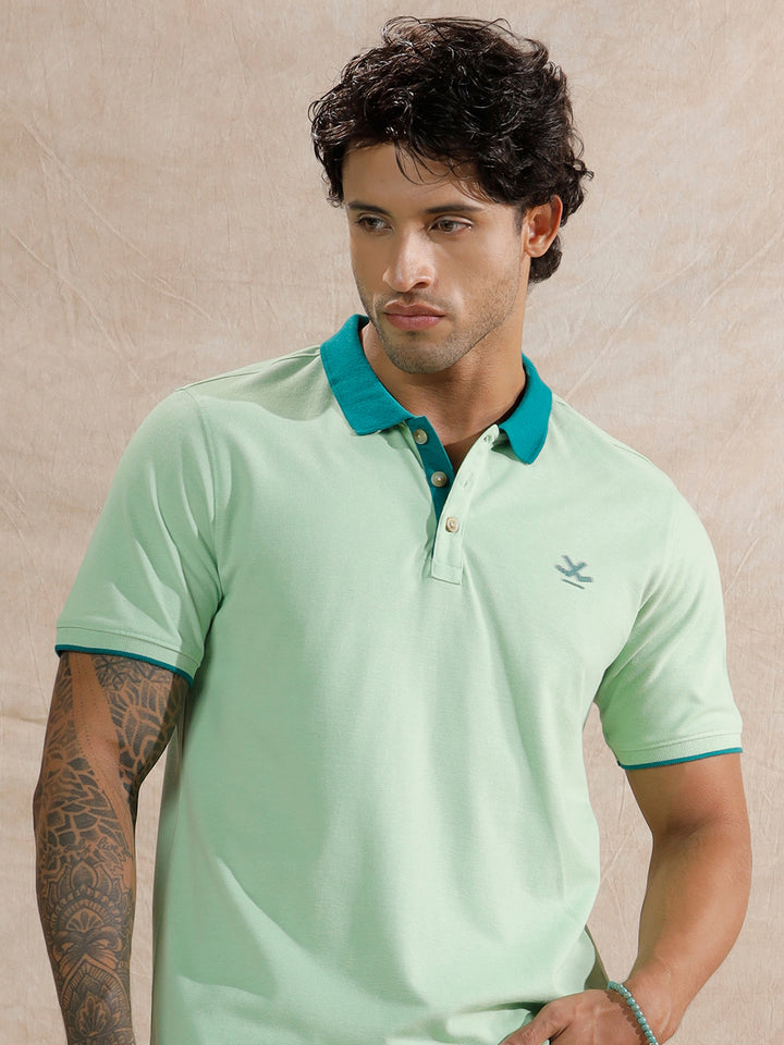 Tonal Collar Slim Fit Polo T-Shirt | Light Green