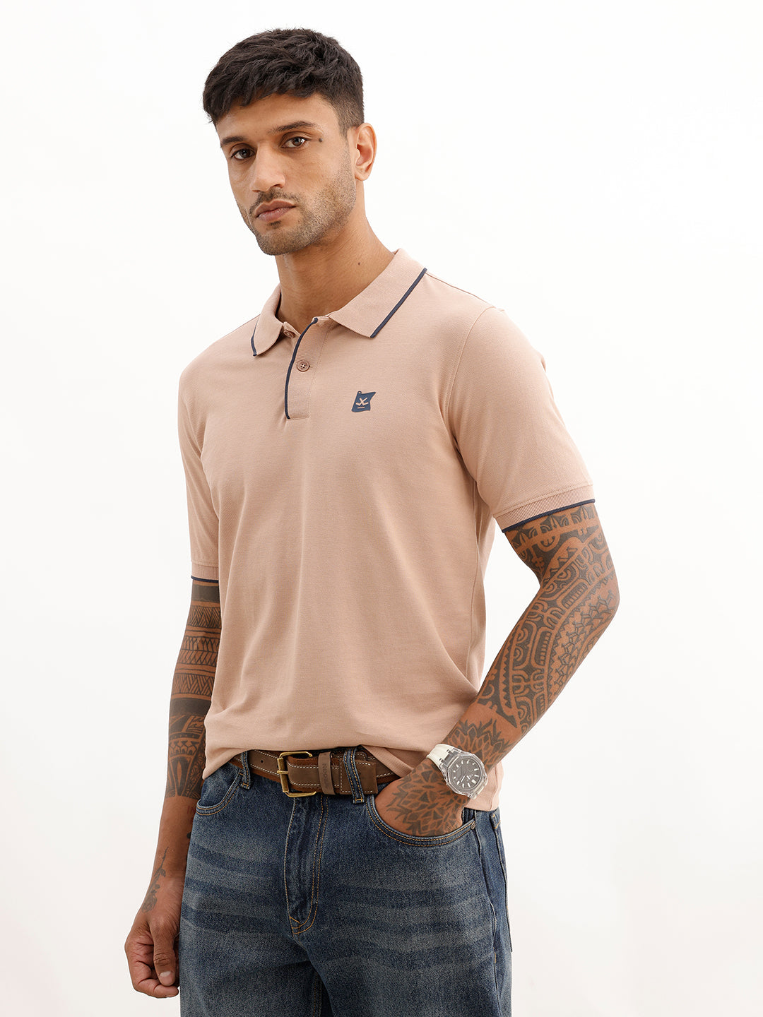 Slim Fit Tipping Collar Polo T-Shirt | Light Brown