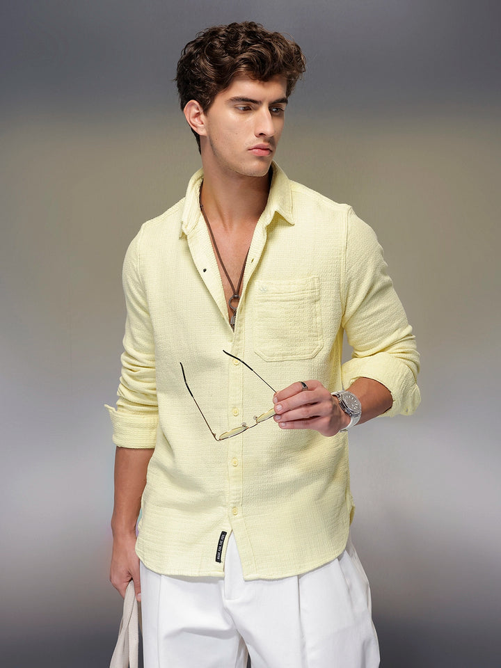 Solid Textured Full Sleeve Shirt   |  Yellow