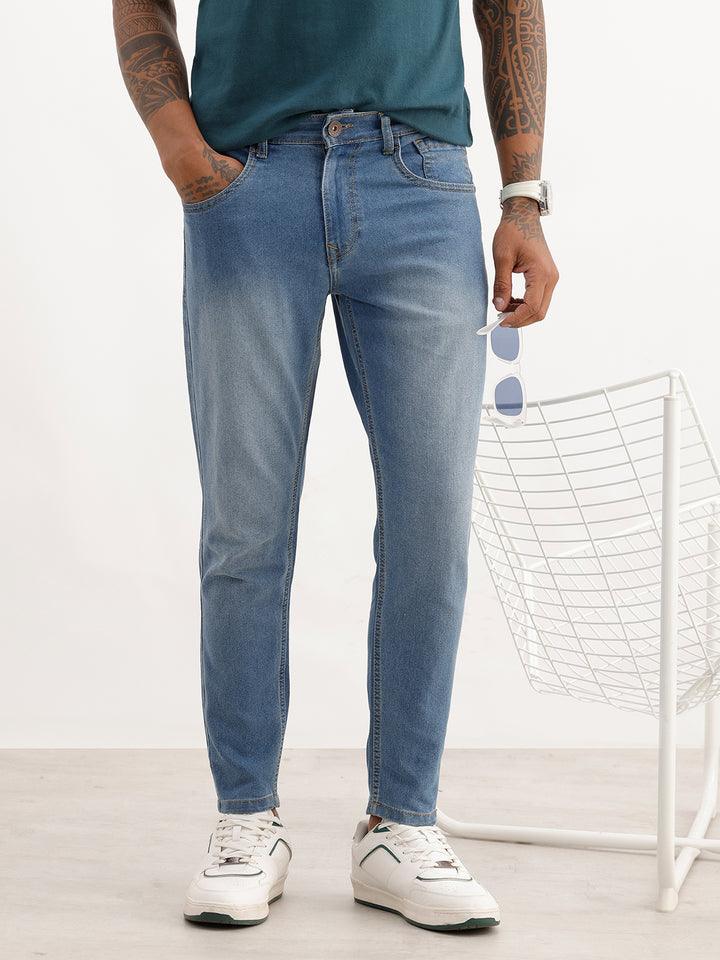 Washed Skinny Crop Denim Jeans | Light Blue