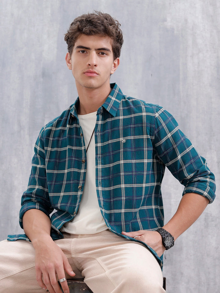 Men's Casual Checkered Pattern Shirt | Olive