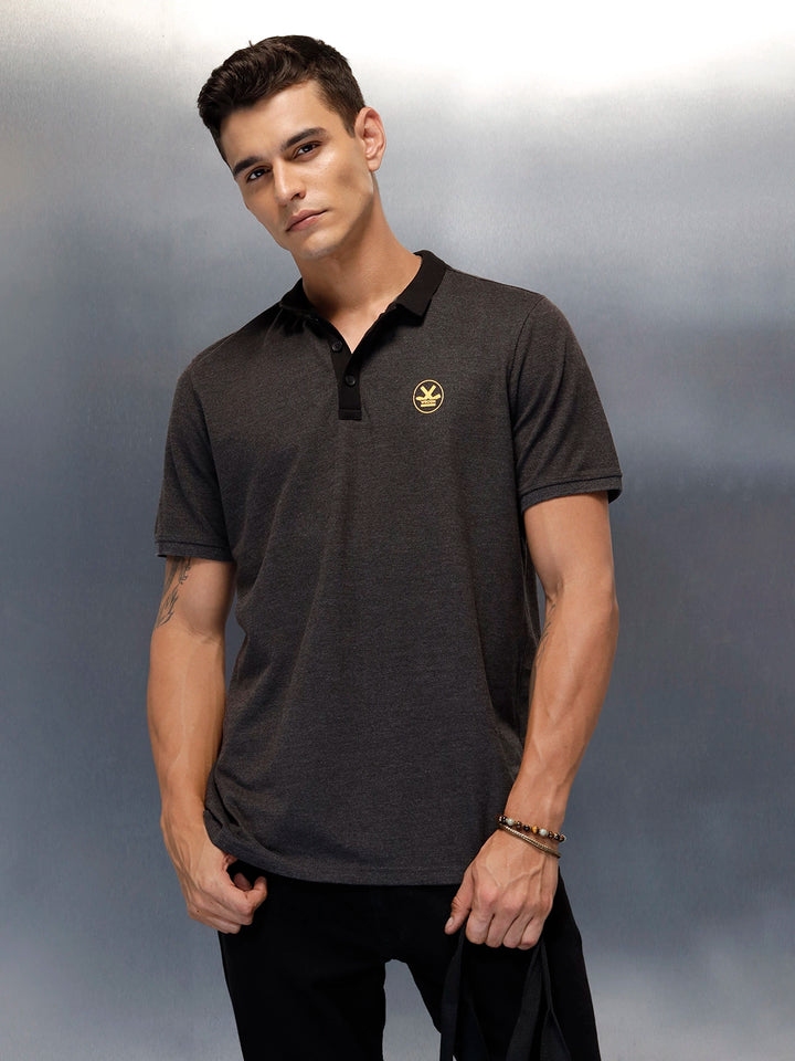 Regualr Fit Polo T-Shirt With Tonal Neck Detail | Grey