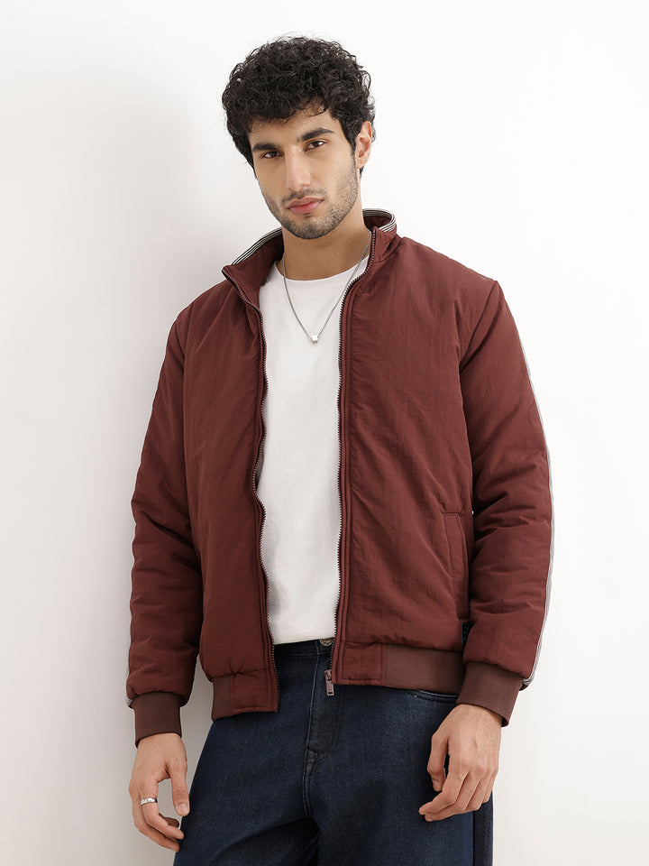 Regular Fit Zipper Puffer Jacket | Wine