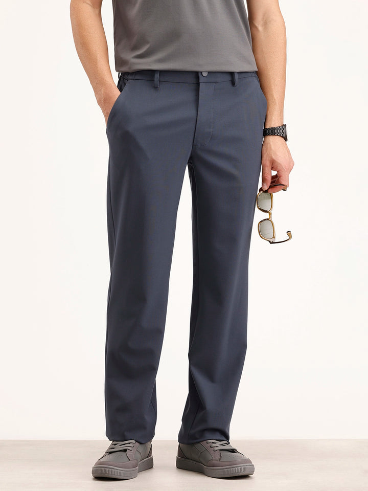 Solid Straight Fit Trouser | Blue