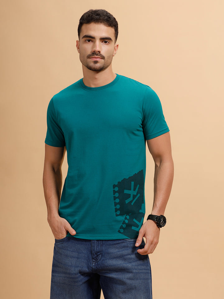 Placement Print Slim Fit T-Shirt | Dark Green
