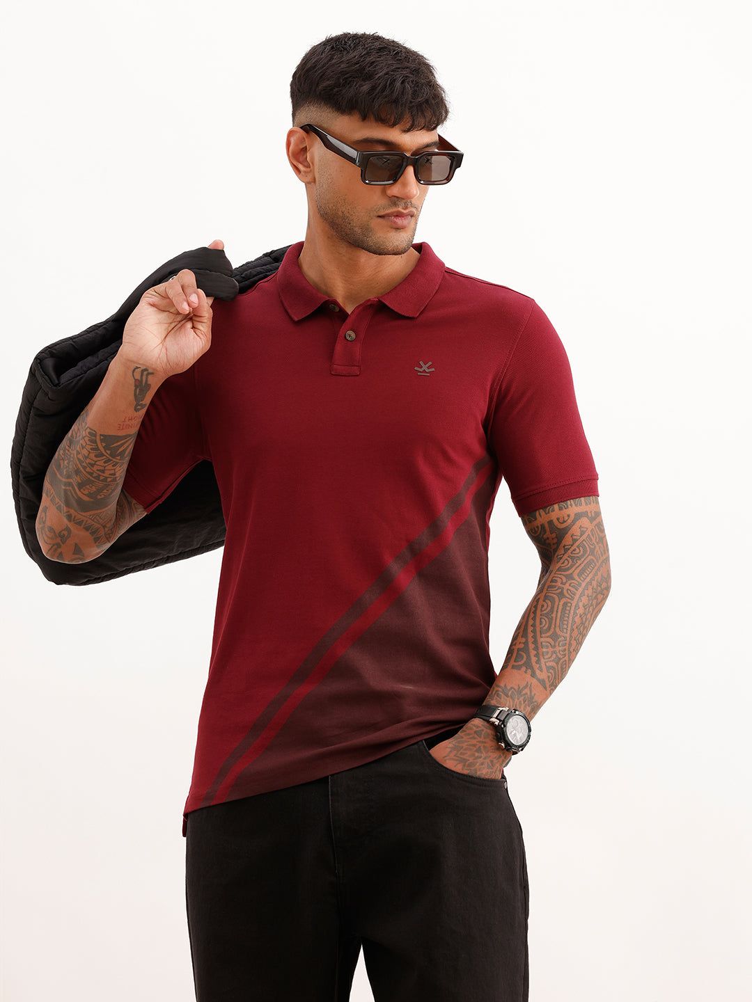 Slim Fit Placement Printed Polo T-Shirt | Maroon
