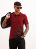 Slim Fit Placement Printed Polo T-Shirt | Maroon