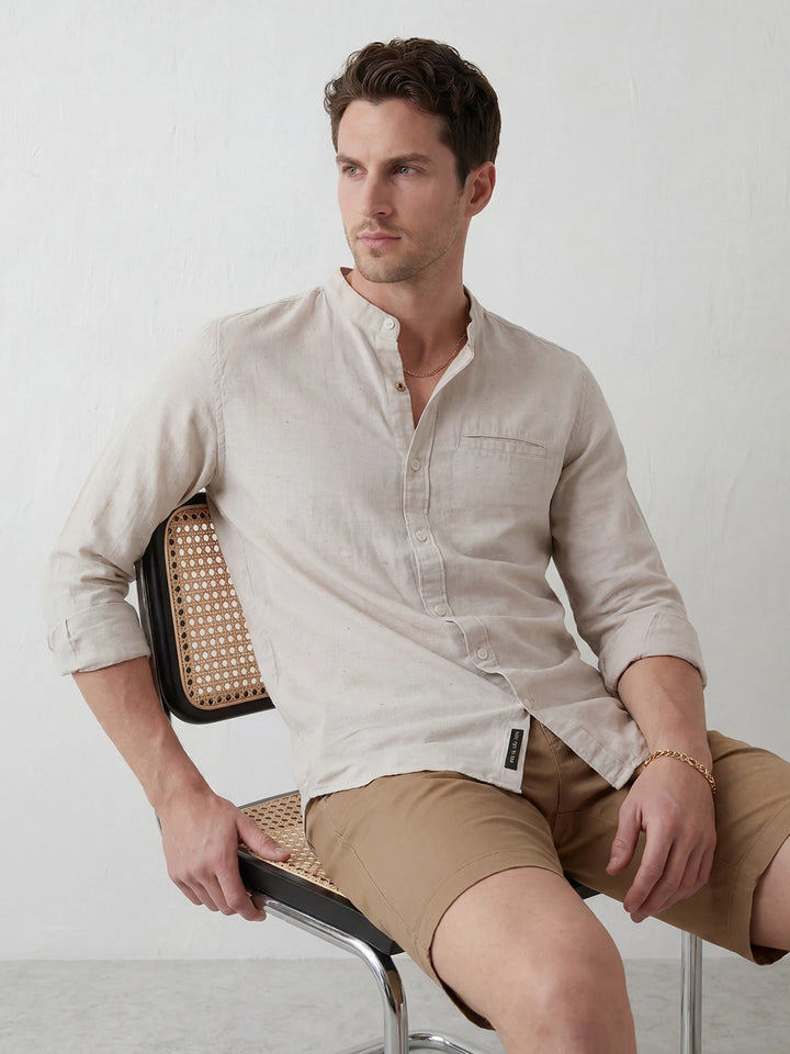 Classic Solid Mandrin Collar Shirt | Grey
