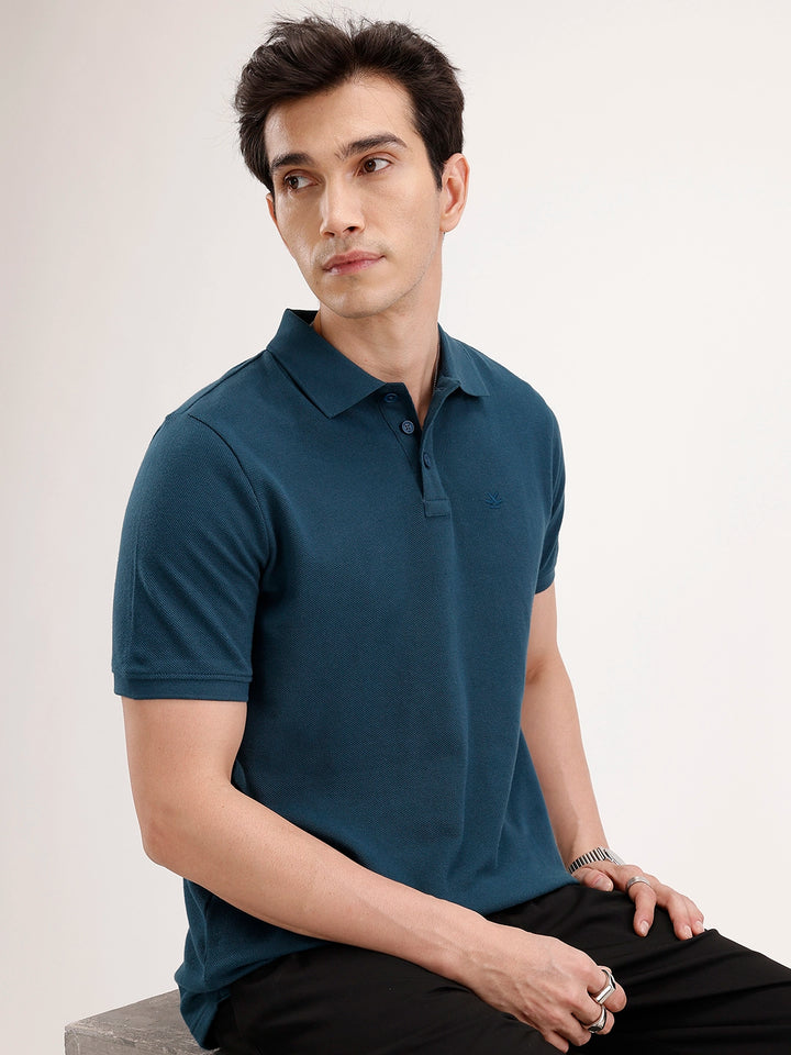 Solid Slim Fit Polo T-Shirt | Teal