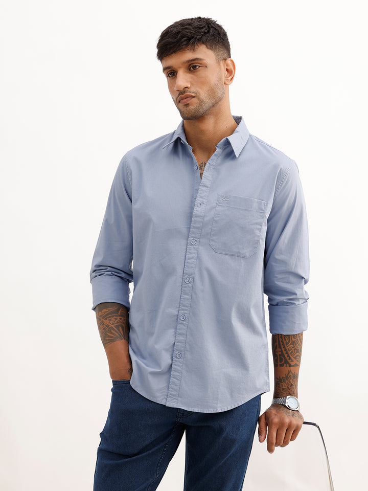 Solid Slim Fit Full Sleeve Shirt | Light Blue