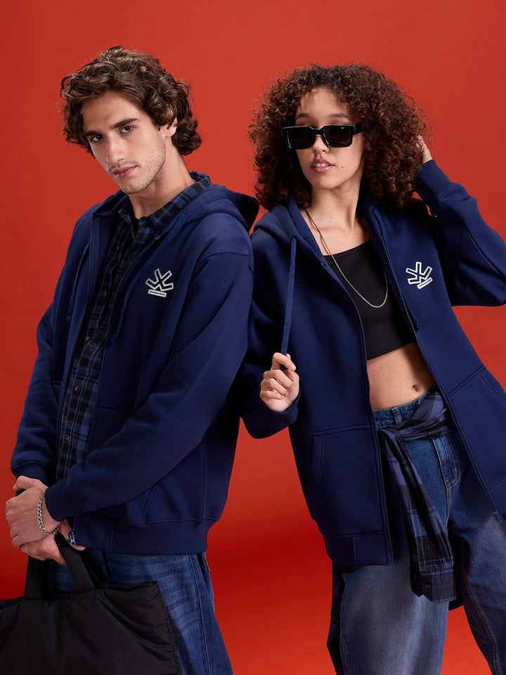 men's casual front zip up hooded sweatshirt | Blue