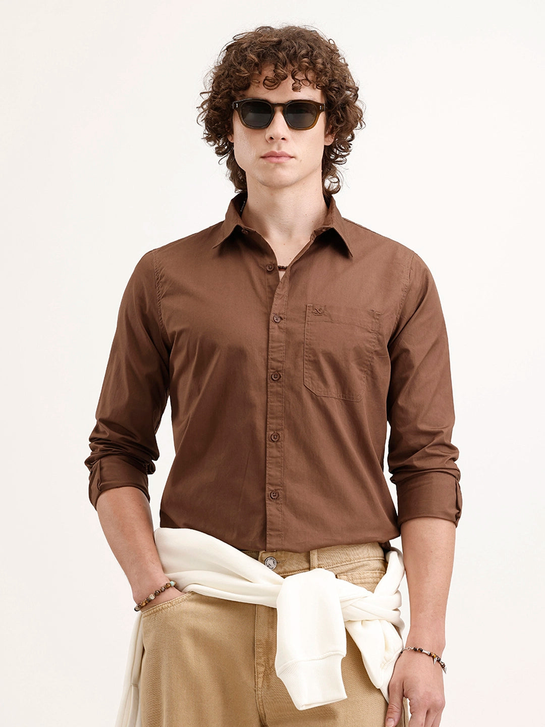 Solid Regular Fit 100% Cotton Shirt | Brown