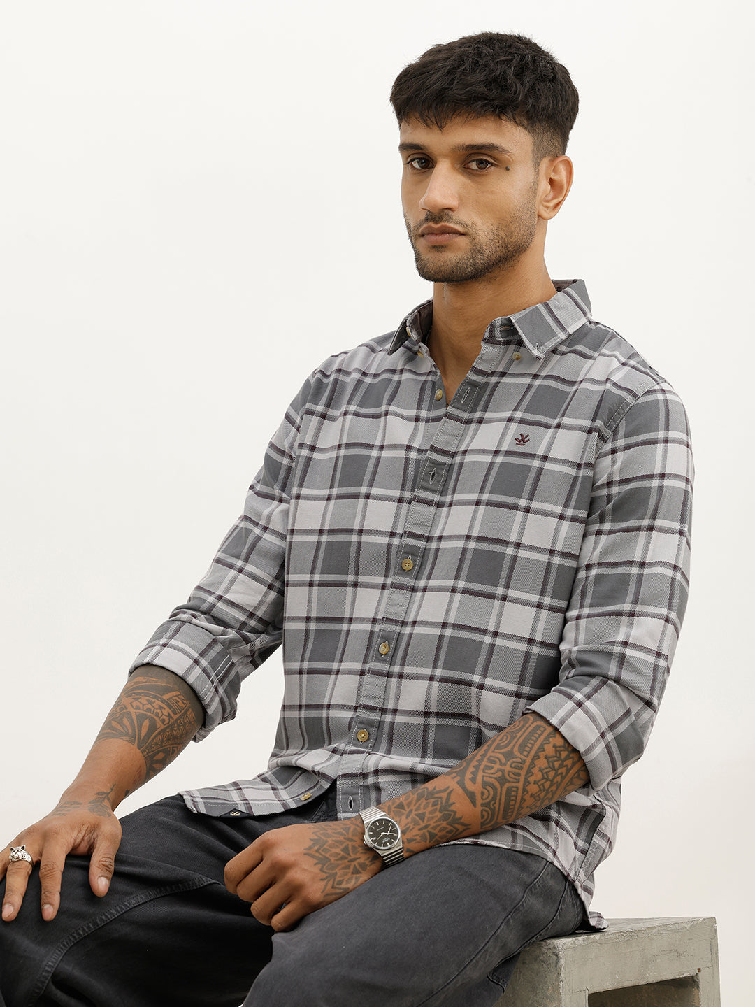 Classic Slim Fit Checkered Shirt | Grey