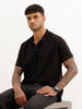 Slim Fit Faded Cut & Sew Polo T-Shirt | Black