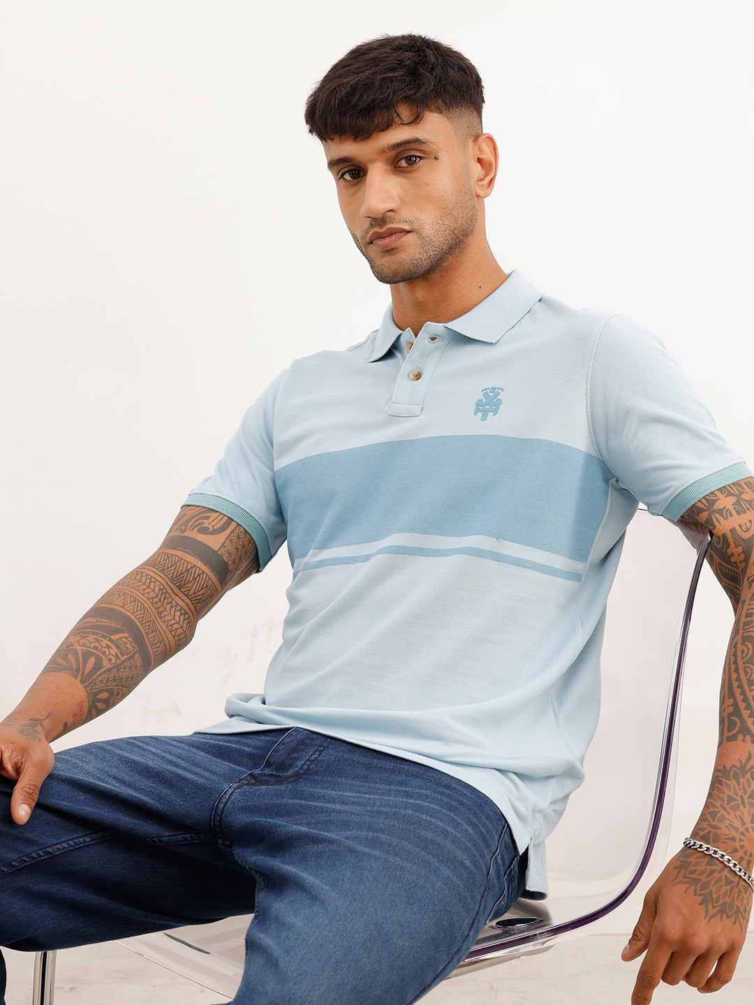 Regular Fit Placement Printed Polo T-Shirt | Blue