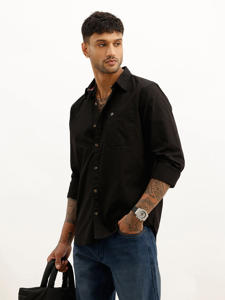 Solid Regular Fit Full Sleeve Shirt | Black