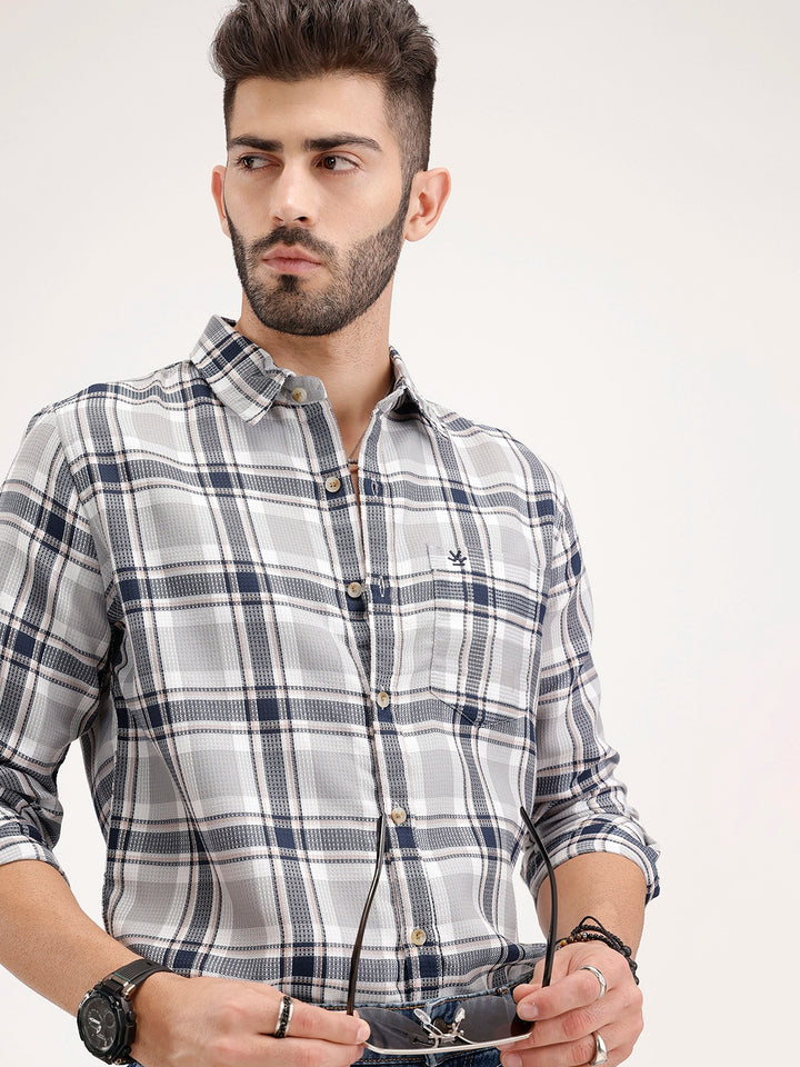 Regular Fit Textured Checkered Shirt | Blue