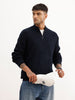 Regular Fit Textured Quater Zipper Sweater | Blue