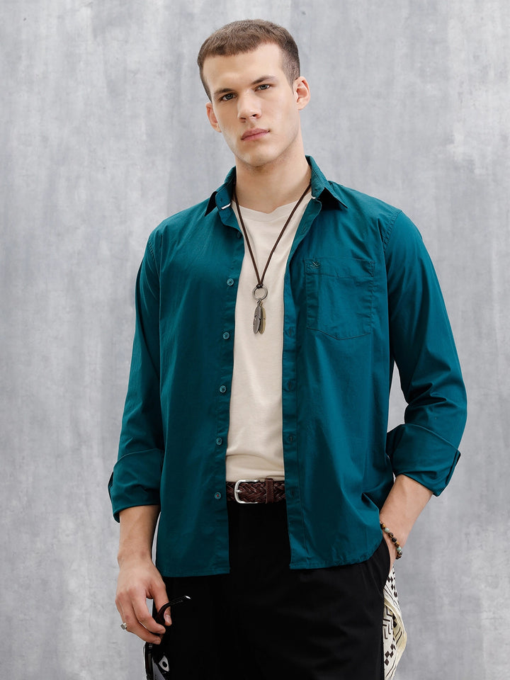 Solid Lycra Blend Shirt | Teal