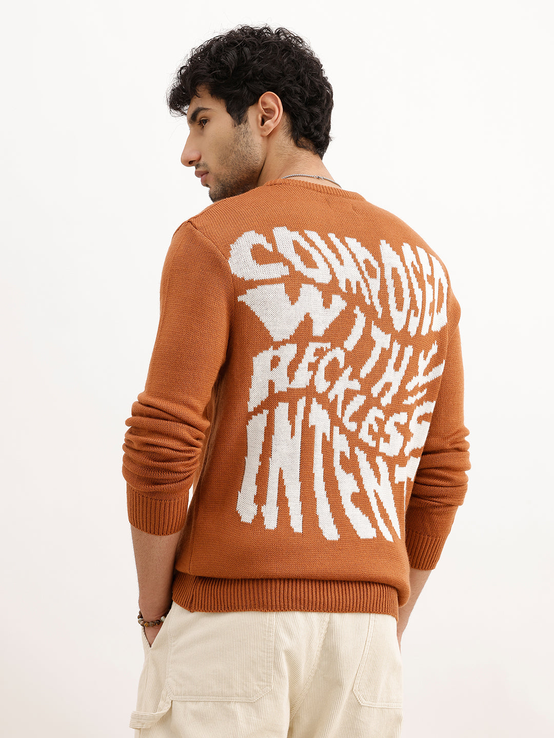 Jacquard Regular Fit Knitted Sweater | Rust